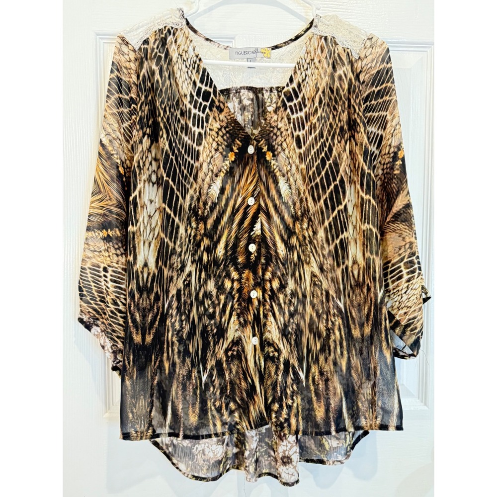 Figueroa & Flower L Snake Print Button‎ Down Blouse Top Size L
